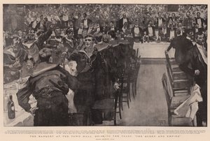 Het banket in het stadhuis, het drinken van de toast, De Koningin en het Rijk
